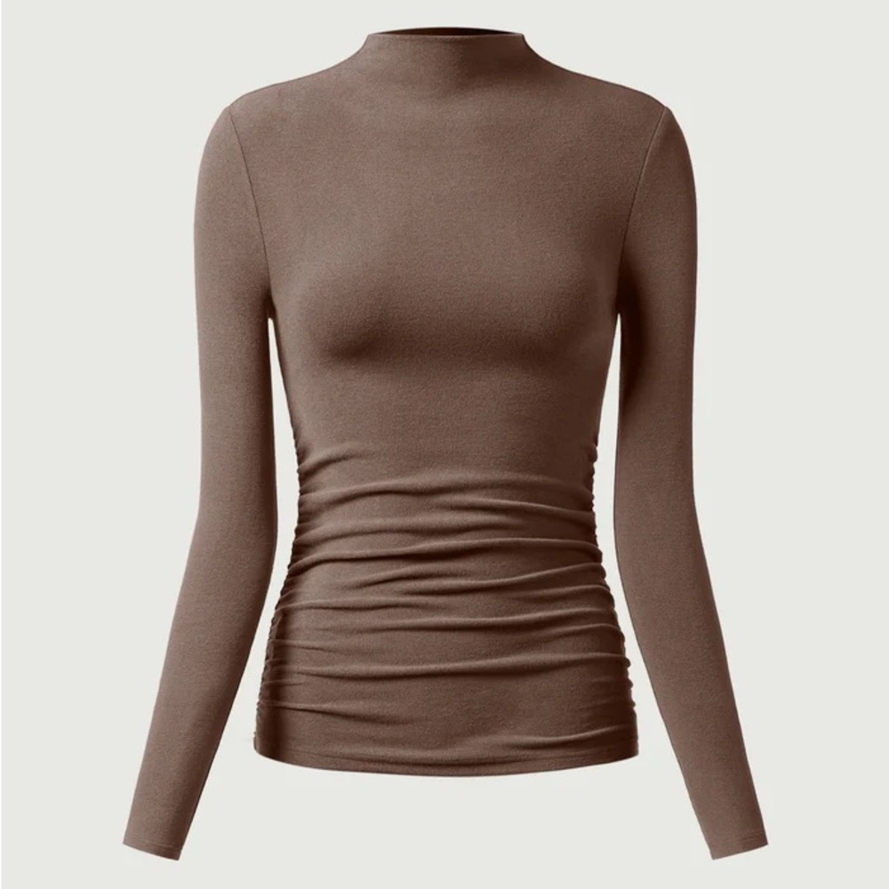 OGL ProWarm Thermal Ruched Sides Tuckable Mockneck Top XL Mocha NWT